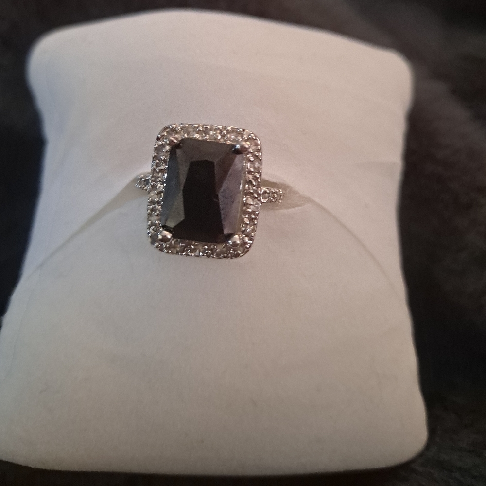 Faux Black Diamond Silver Ring